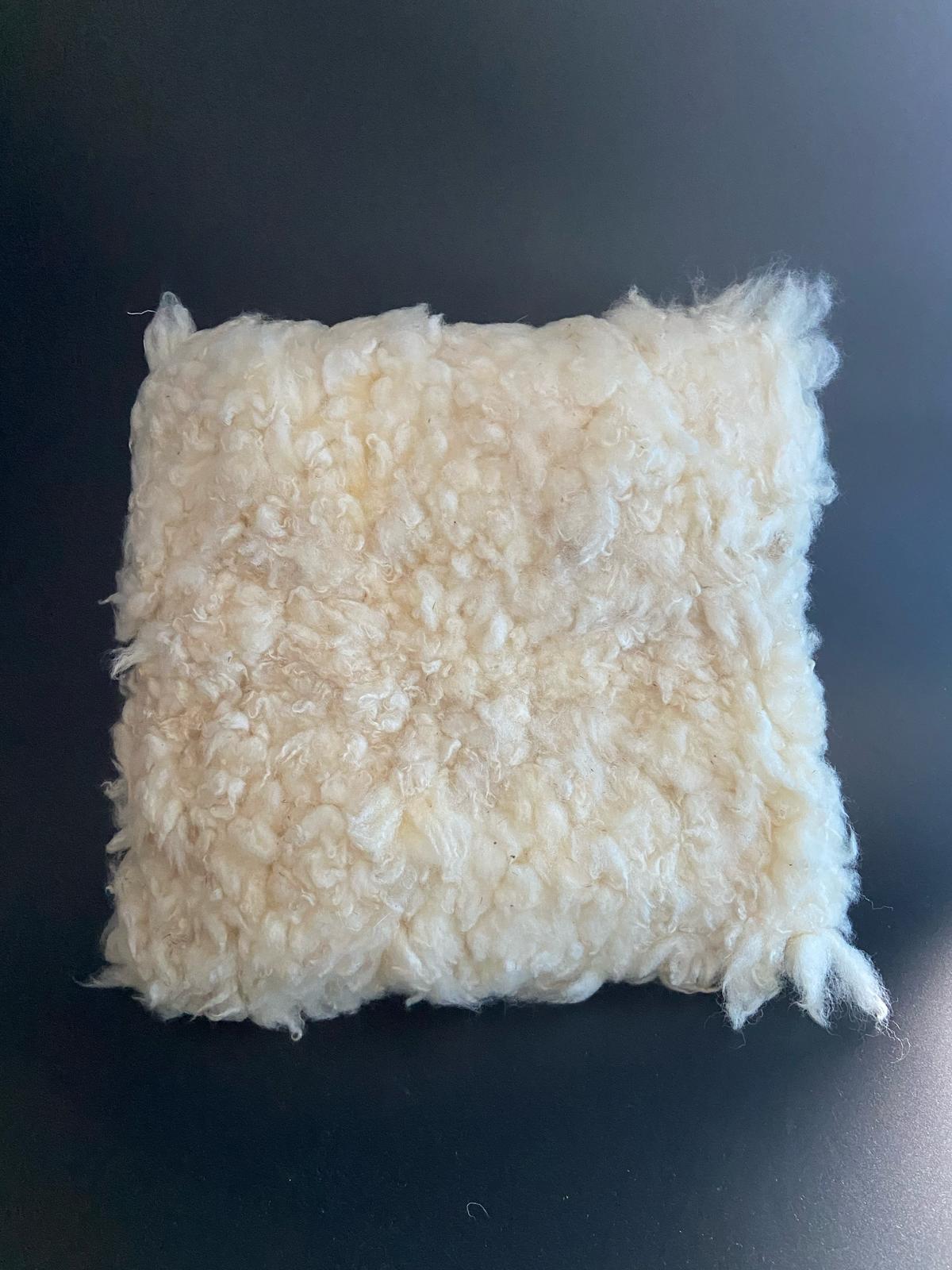White felted wool cushion with upcycled fabric rear side #3