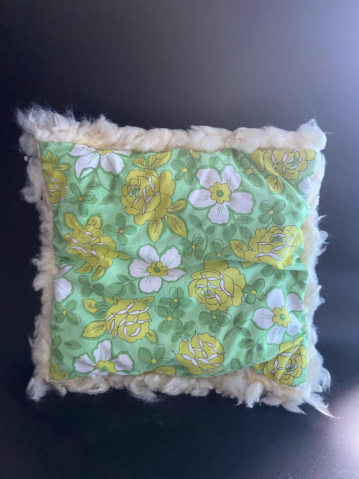 White felted wool cushion with upcycled fabric rear side #3