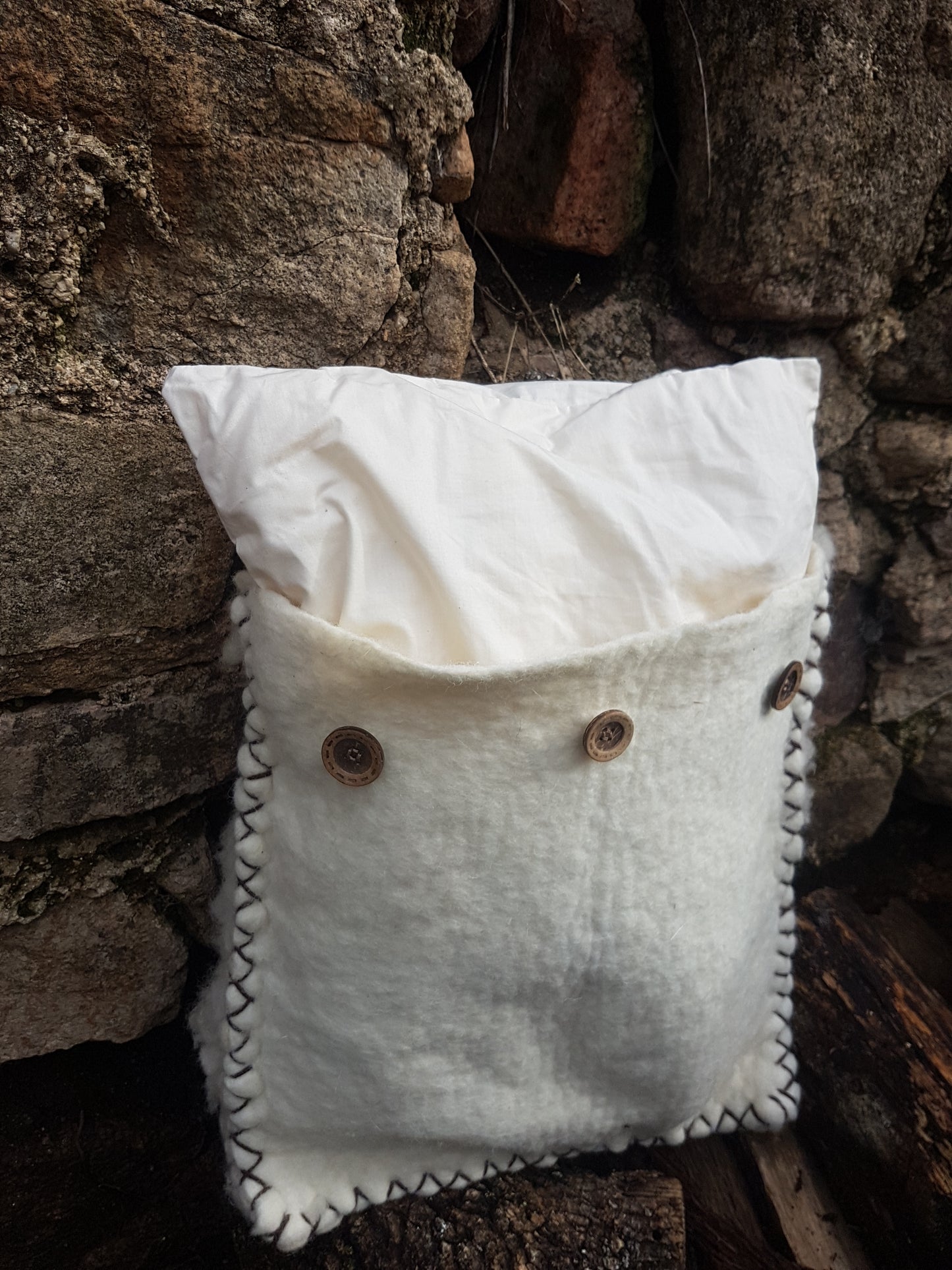 White felted merino wool cushion covers