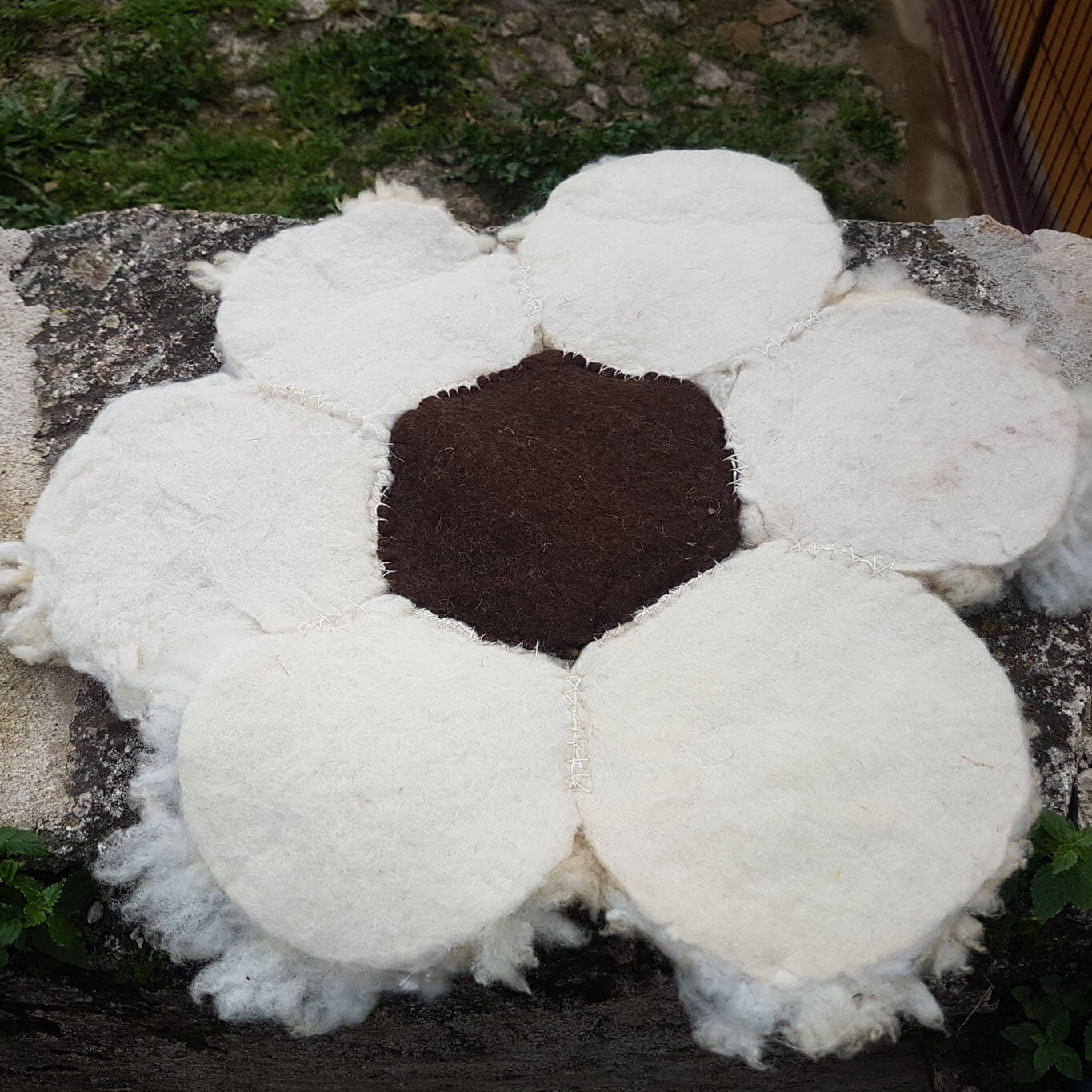 Flower rugs with brown centre and white petals